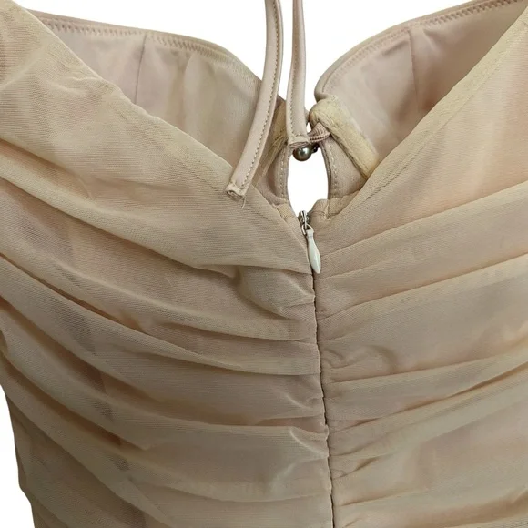 Oh Polly St. Germain Ruched Embellished Beaded Long Sleeve Mini Dress Sz 6 Beige - Picture 10 of 12